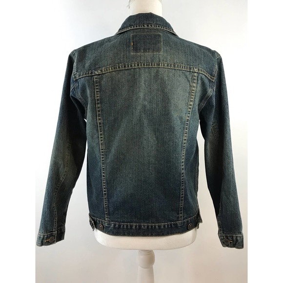 Old Navy Blue Jeans Trucker Denim Jean Jacket Size Large for Junior Dk Wash Y2K - Picture 4 of 10
